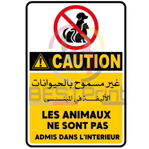 Panneau Signalétique A4 – غير مسموح بالحيوانات الأليفة / Animaux non admis